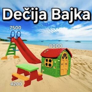 Set decija bajka (kucica, tobogan 2m spust i piknik klupa)